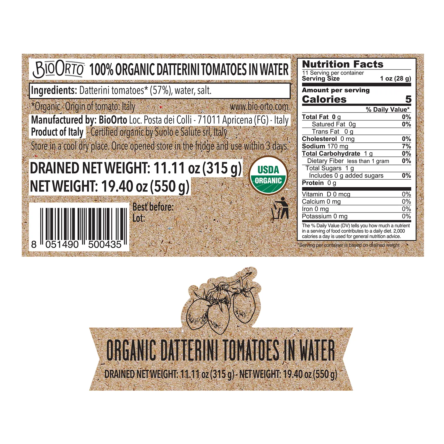 Bio Orto Organic Datterini Tomatoes in Water