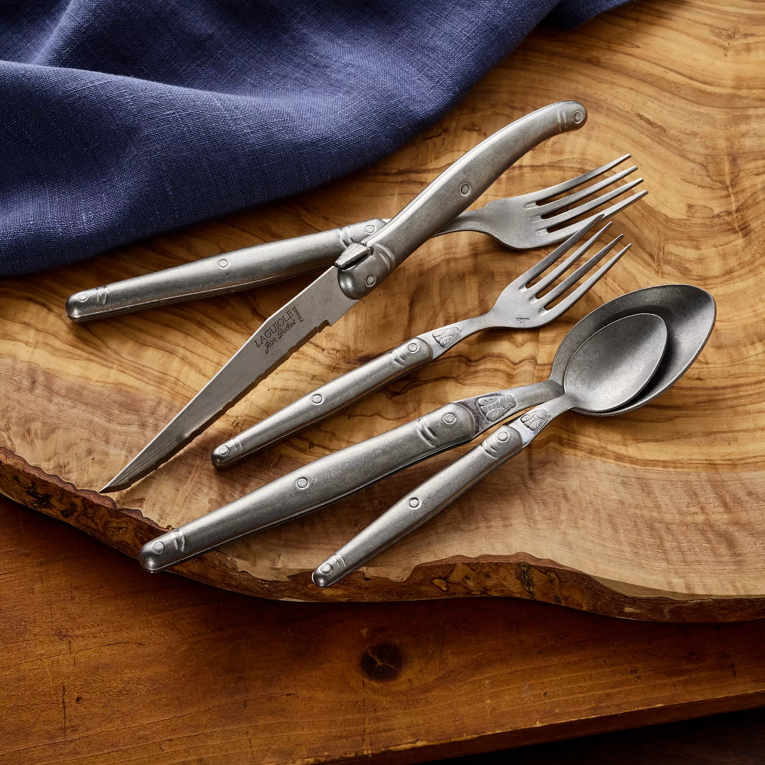 Dubost Stainless Steel Laguiole Flatware, Set of 20