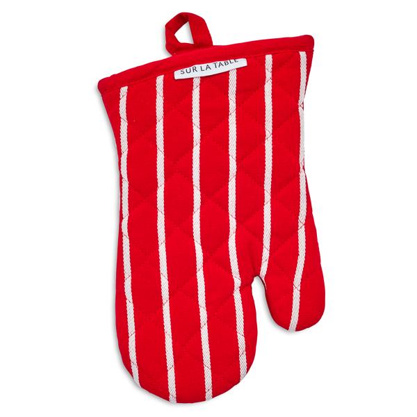 Sur La Table Red Butcher Stripe Oven Mitt