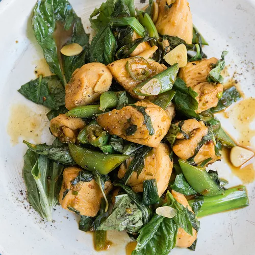 Stir-Fried Chicken with Snap Peas and Basil