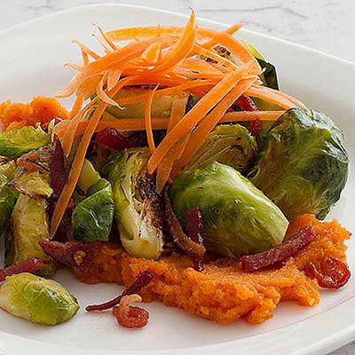 Brussels Sprouts, Kimchi Puree and Bacon