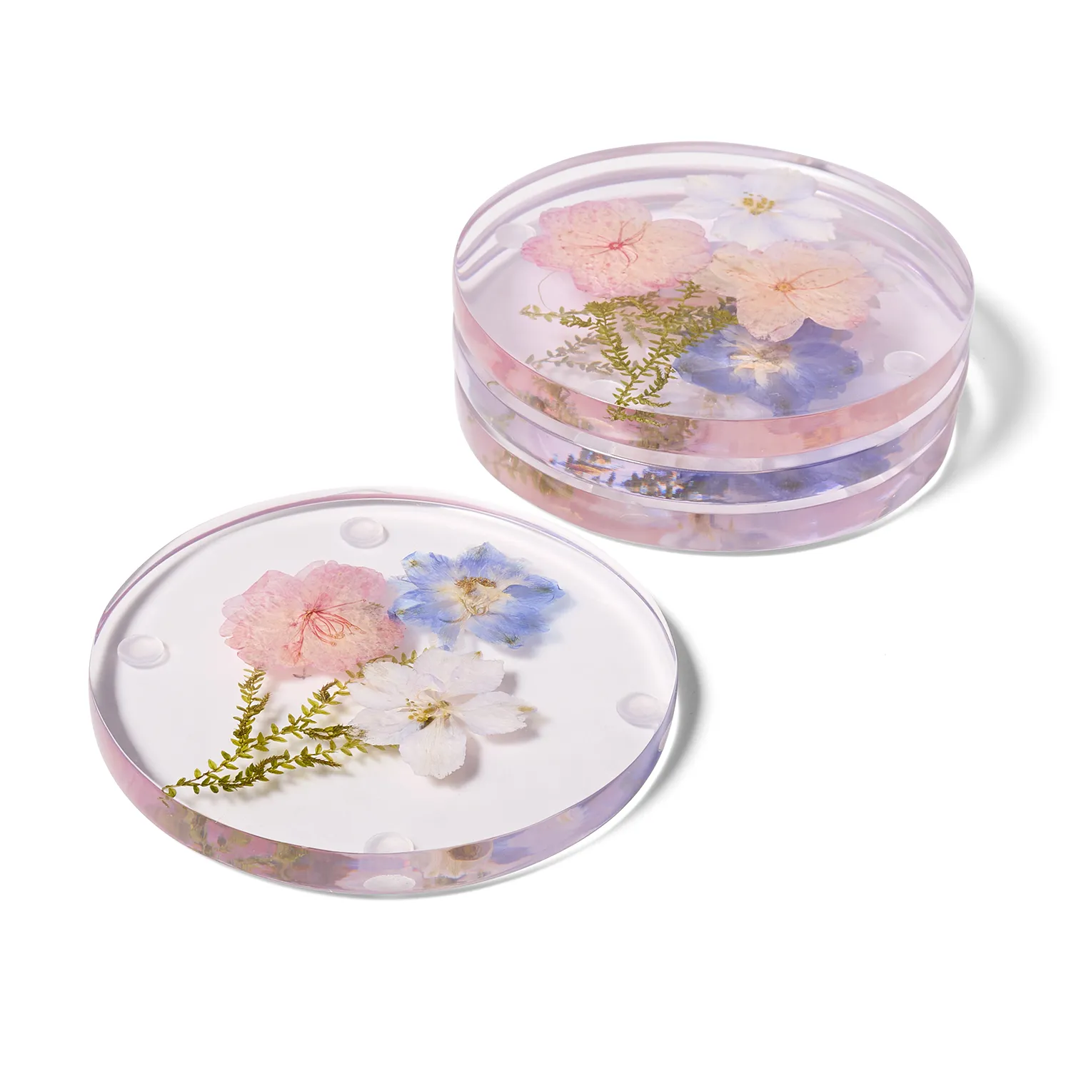 Sur La Table Resin Pressed Flower Coasters, Set of 4