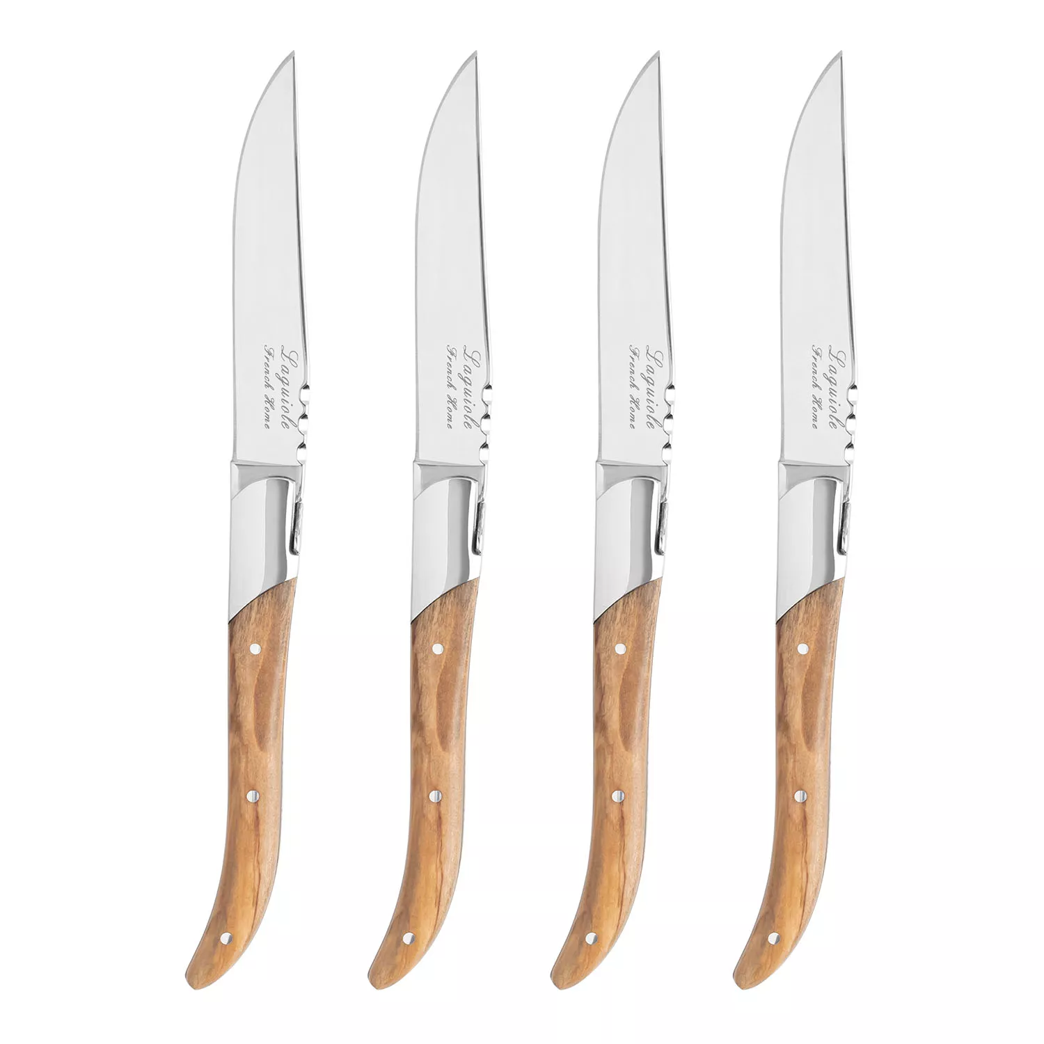 French Home Laguiole Connoisseur Steak Knives with Olivewood Handles, Set of 4 