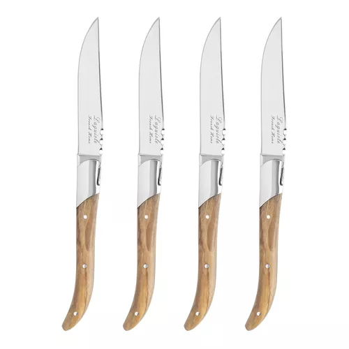 French Home Laguiole Connoisseur Steak Knives with Olivewood Handles, Set of 4 