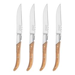 French Home Laguiole Connoisseur Steak Knives with Olivewood Handles, Set of 4 