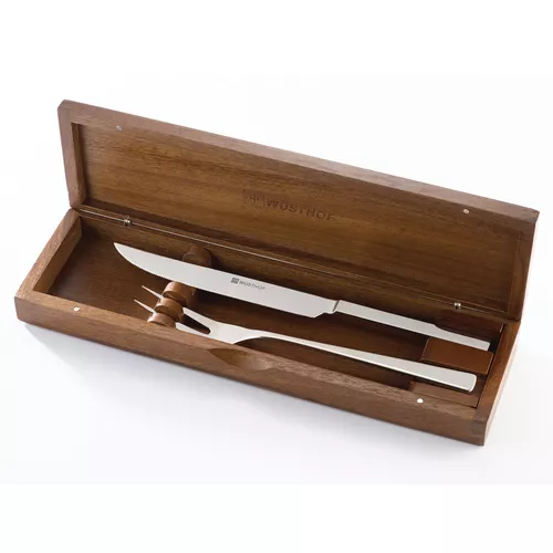 Wüsthof 2-Piece Stainless Steel Carving Set in Walnut Box