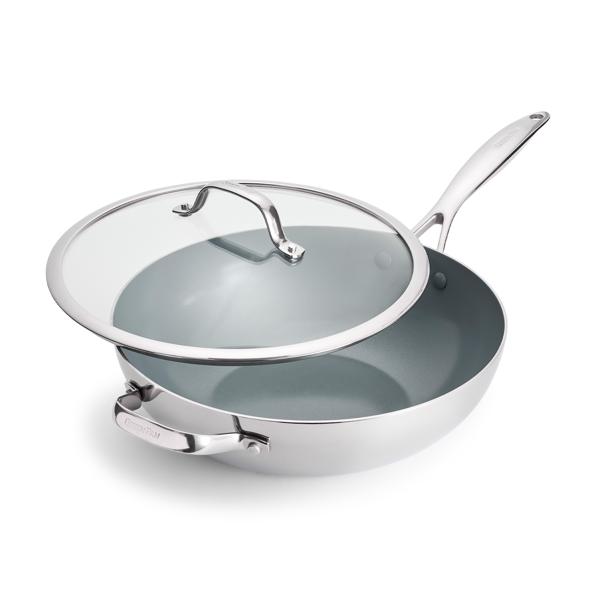 GreenPan Stainless Steel Valencia Pro Ceramic Nonstick Wok w/ Lid, 12"