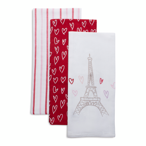 Valentine&#8217;s Day Flour Sack Kitchen Towels, 30&#34; x 20&#34;, Set of 3