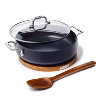 All-Clad HA1 Nonstick Universal Pan with Lid, Acacia Wood Trivet and Spoon · 3 Quart