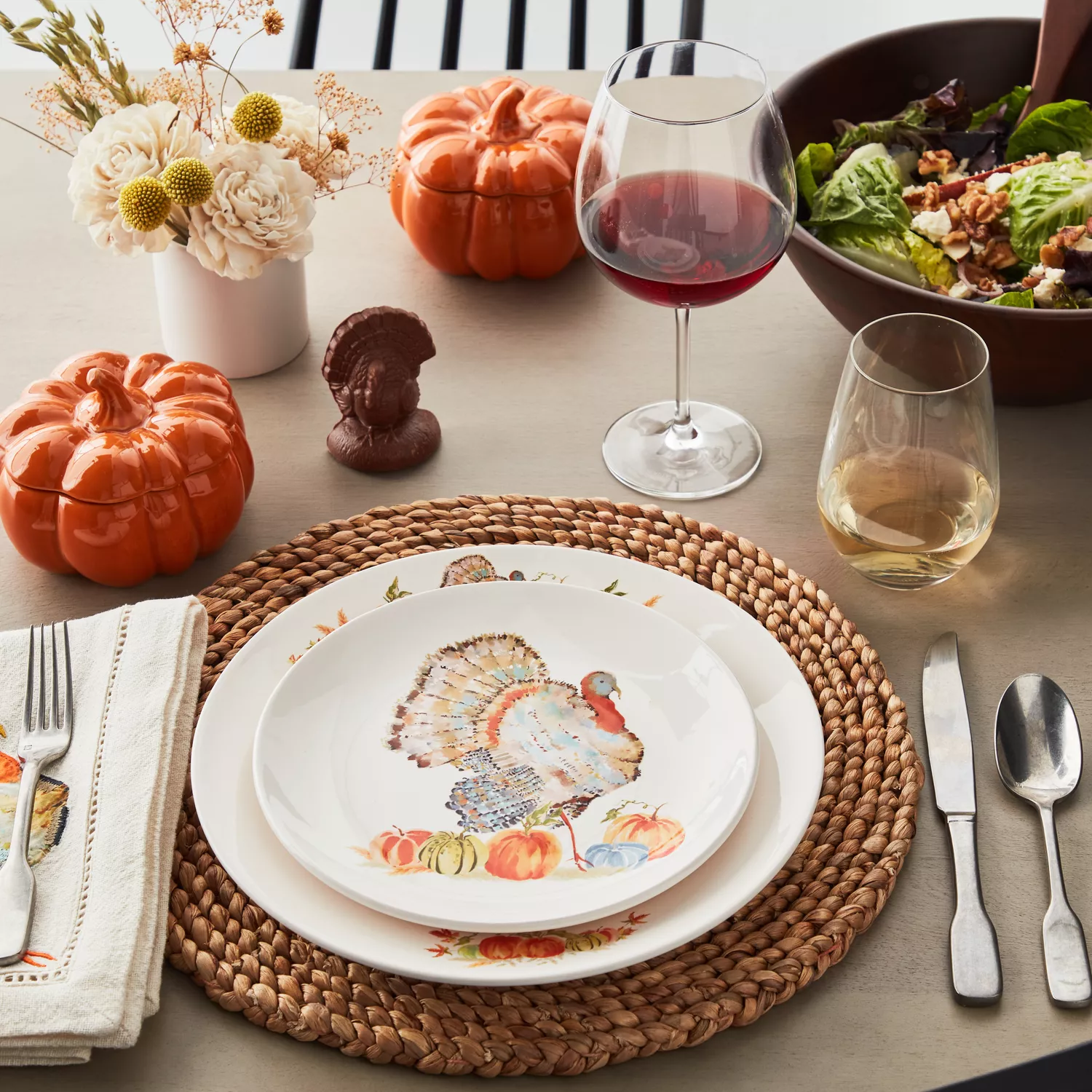 Salad / Serving Bowl, 3-Piece Set, Acacia Wood, 12 Bowl + Serving Hands,  Calabash Collection