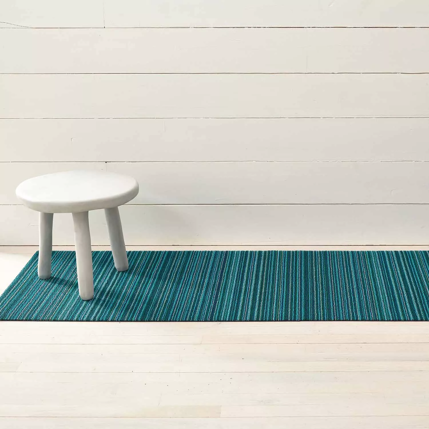 Chilewich Easy-Care Skinny Stripe Shag Rug, Turquoise