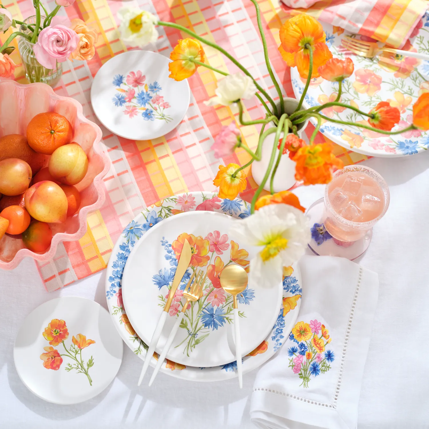Sur La Table Wild Poppies Plaid Table Throw