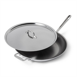 All-Clad D3 Stainless-Steel Skillet with Lid Easy to clean, sometimes after a brief soak, and Bartender?s Friend removes any protein stains and makes it shine like new