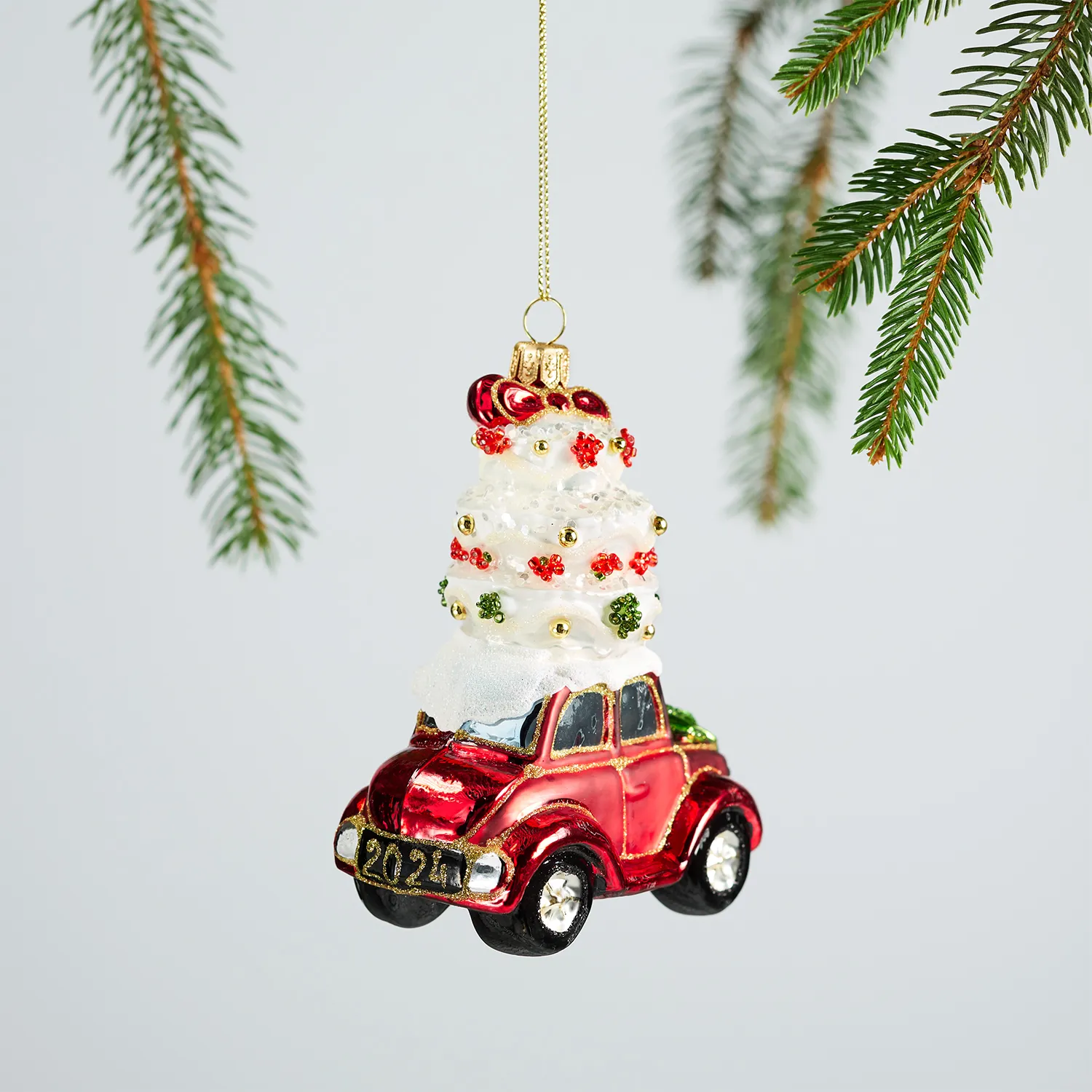 Sur La Table Truck with Cake Glass Ornament, 4.7"