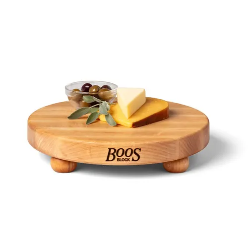 John Boos Maple Edge-Grain Round Serving Board w/ Feet,1.5" Thick