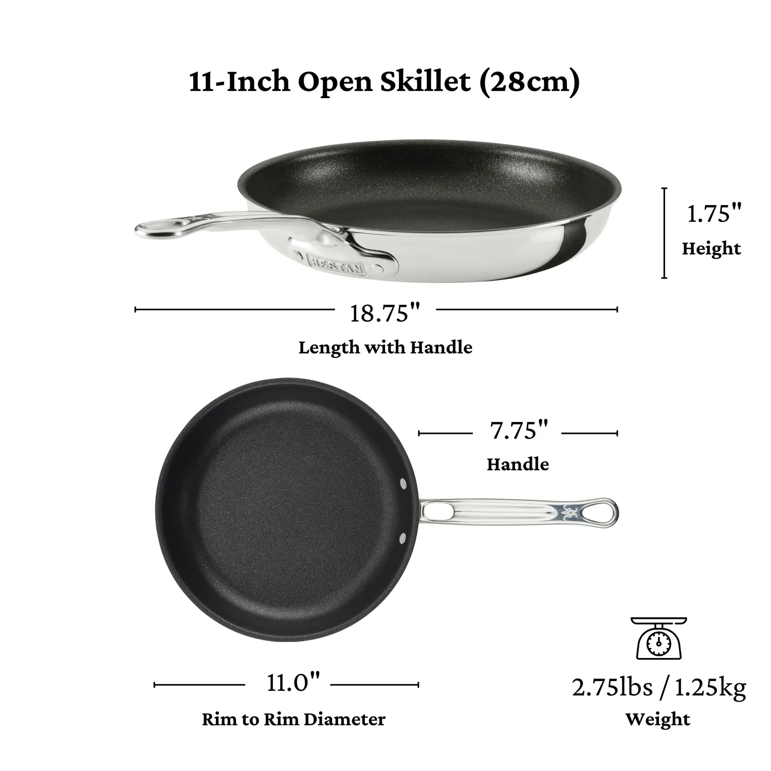 Hestan ProBond Luxe Stainless Steel TITUM™ Nonstick Set of 2 Skillets, 8.5" & 11"
