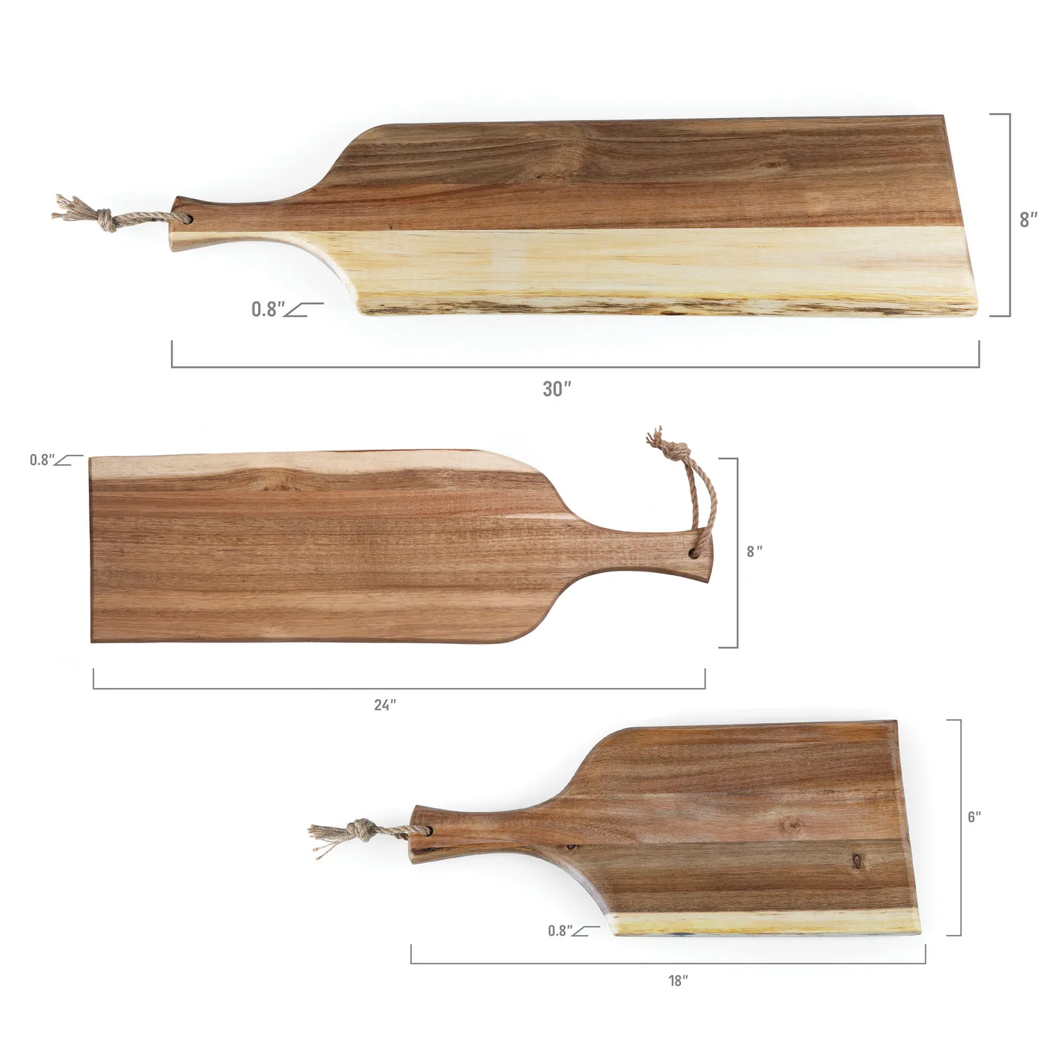 Picnic Time Artisan Acacia Serving Planks, Set of 3 