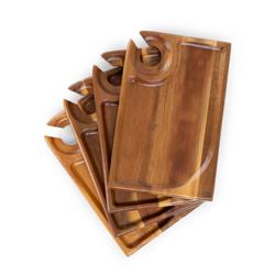 Picnic Time Acacia Wood Wine Appetizer Plates, Set of 4 