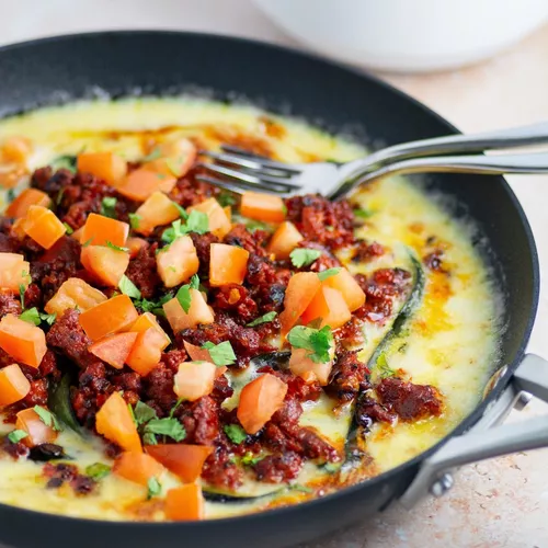 Queso Fundido with Crispy Chorizo and Poblano Rajas