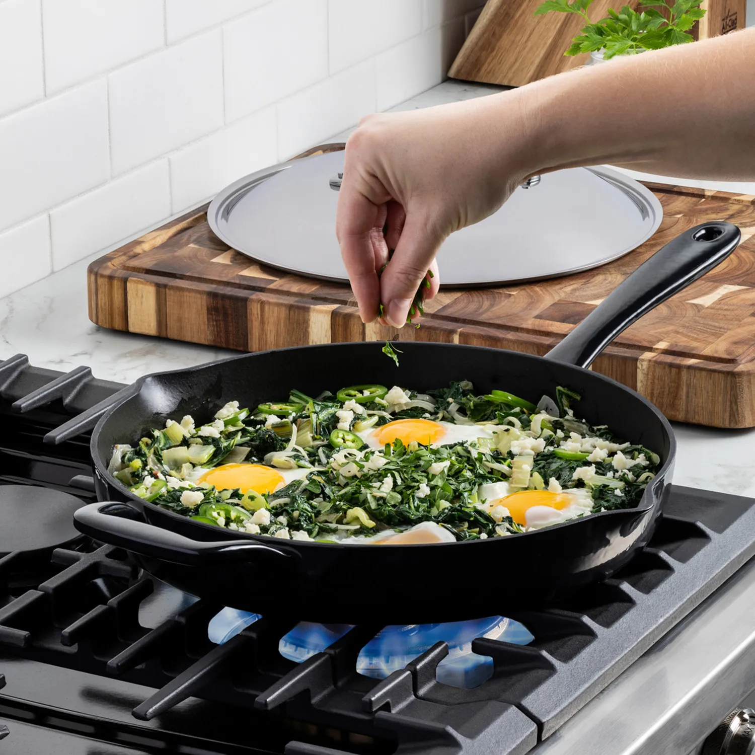 All-Clad Enameled Cast Iron Skillet with Lid, 12" 