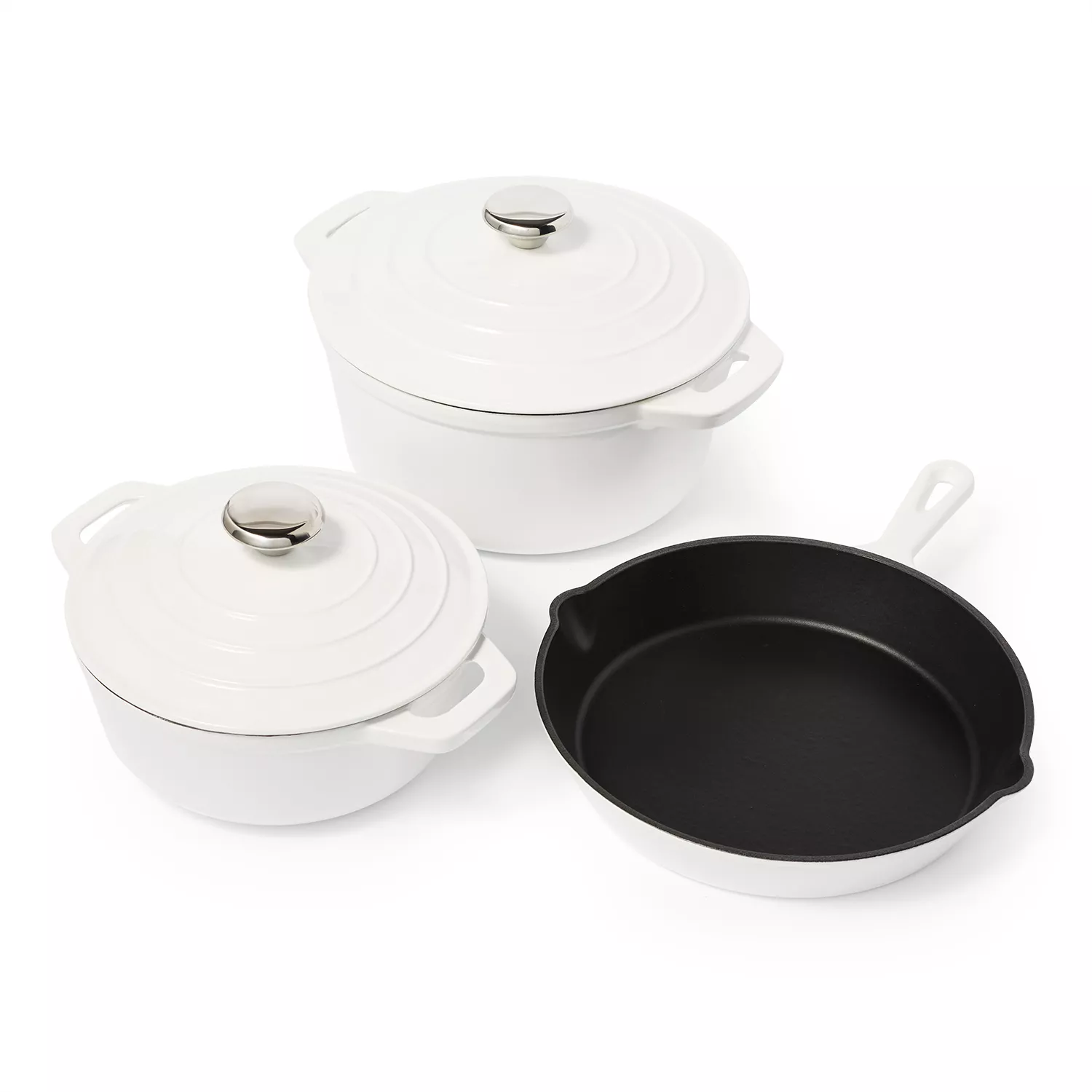 7 PC Enameled Cast Iron Cookware Set - White