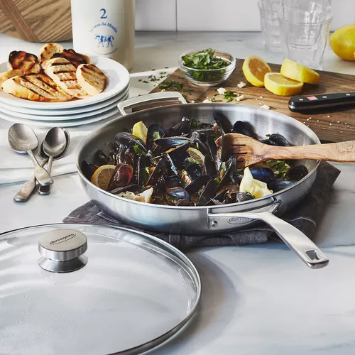 Demeyere Essential5 Stainless Steel 12.5" Frying Pan with Glass Lid