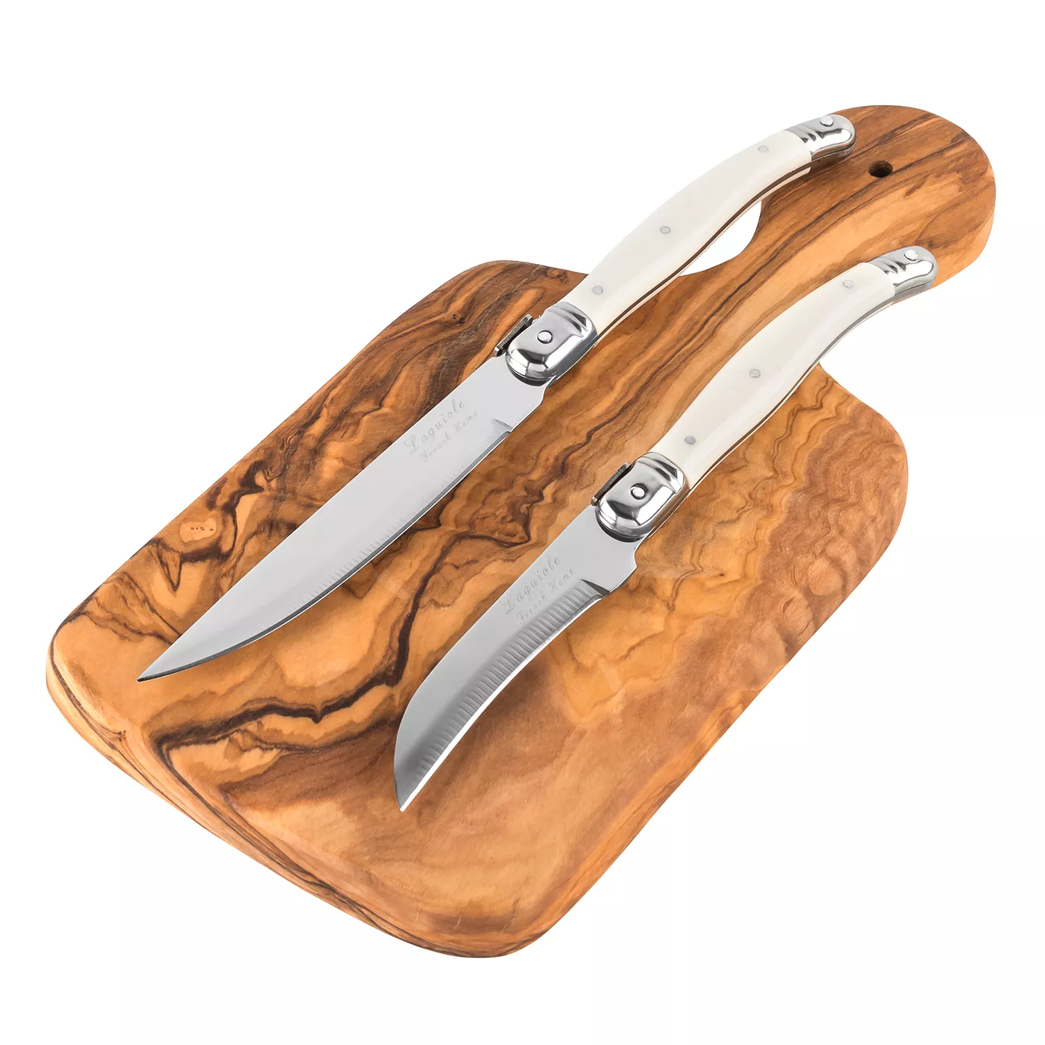 French Home Olivewood Cutting Board & Knives, Set of 3