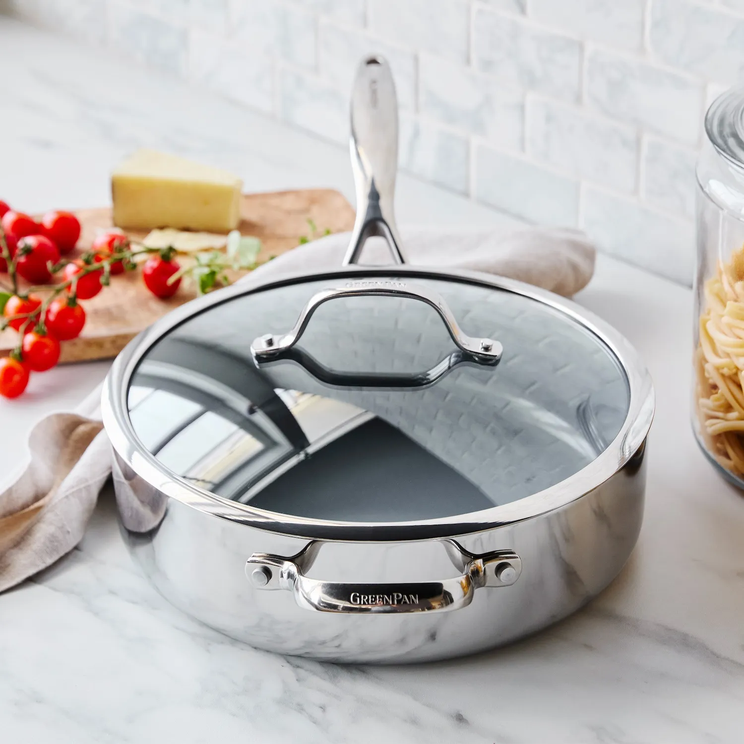 GreenPan Stainless Steel Valencia Pro Ceramic Nonstick Sauté Pan w/ Lid, 5 qt.