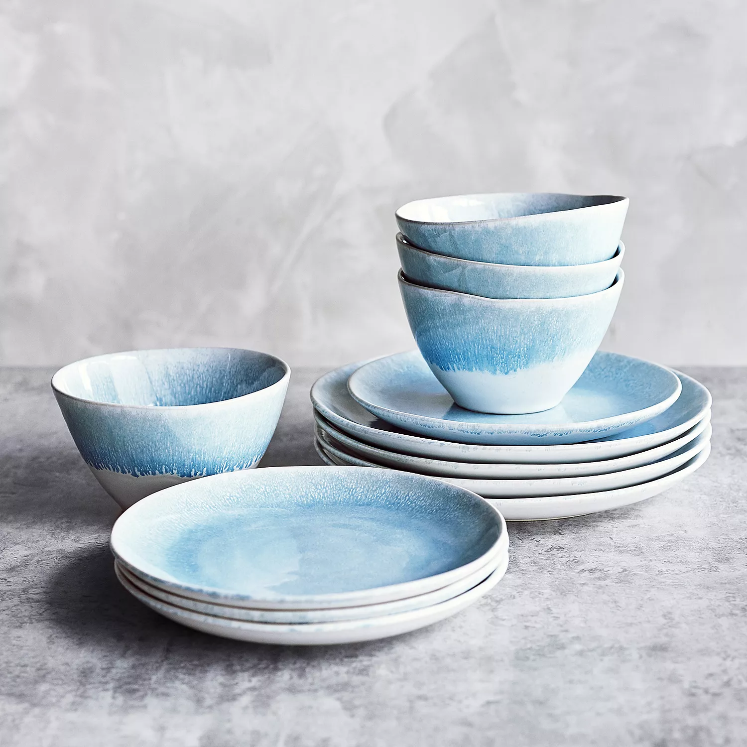 Sur La Table Reactive Glaze Stoneware 12-Piece Dinnerware Set