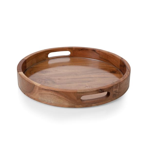 Picnic Time Acacia Wood Serving Tray w/ Glass Insert