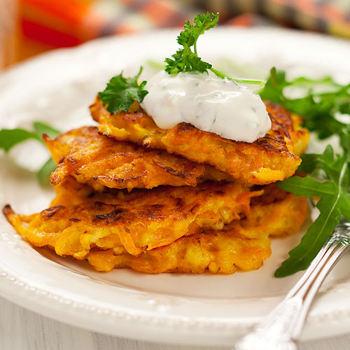 Sweet Potato Fritters with Bacon-Shallot Jam