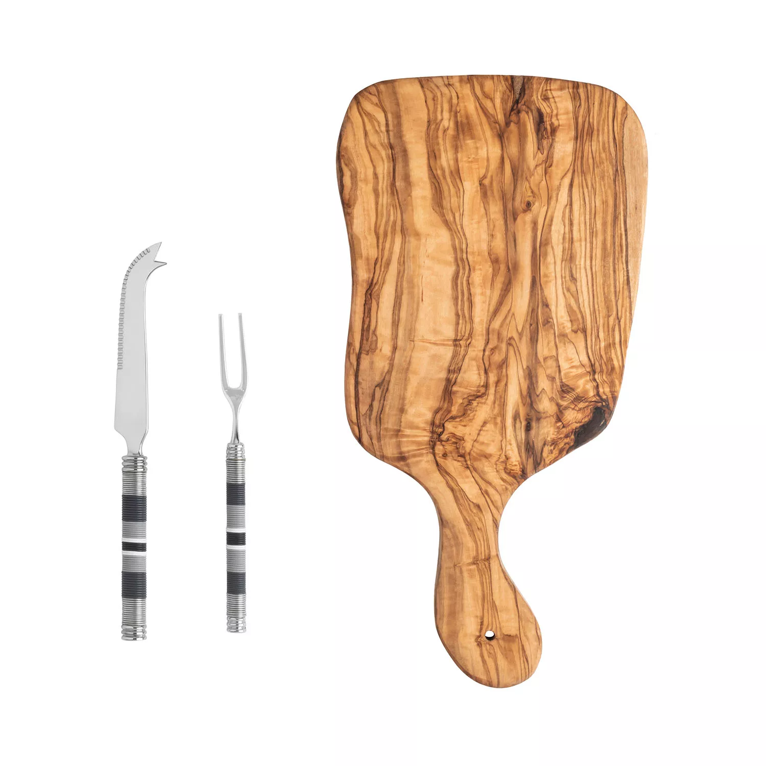 French Home Jubilee Cheese Knife, Fork & Olivewood Board Set