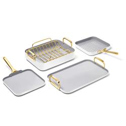 Caraway Ceramic Nonstick Squareware 5-Piece Cookware Set with Bonus Storage