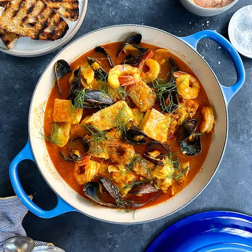 Bouillabaisse with Sun-Dried Tomato Aioli
