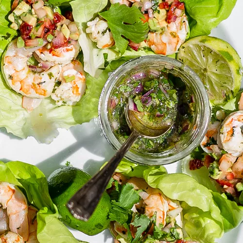 Cilantro Lime Shrimp Lettuce Cups with Strawberry Avocado Salsa