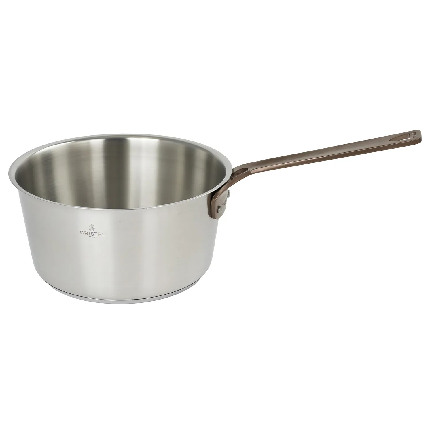Cristel 1826 Stainless Steel Open Saucepan with Antique Brass Handle