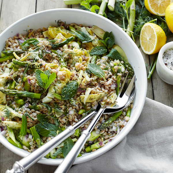 Asparagus Farro Salad with Mint and Artichokes
