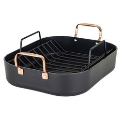 Viking Hard Anodized Roaster with Copper Handles and Bonus Carving Set, 16&#34; x 14&#34;