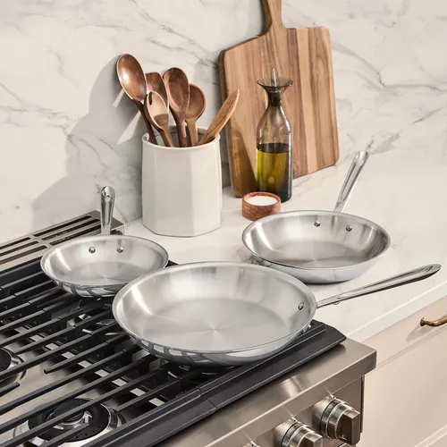 All-Clad D3 Stainless Steel 3-Ply Bonded Cookware 3-Piece Skillet Set, 8", 10" & 12"