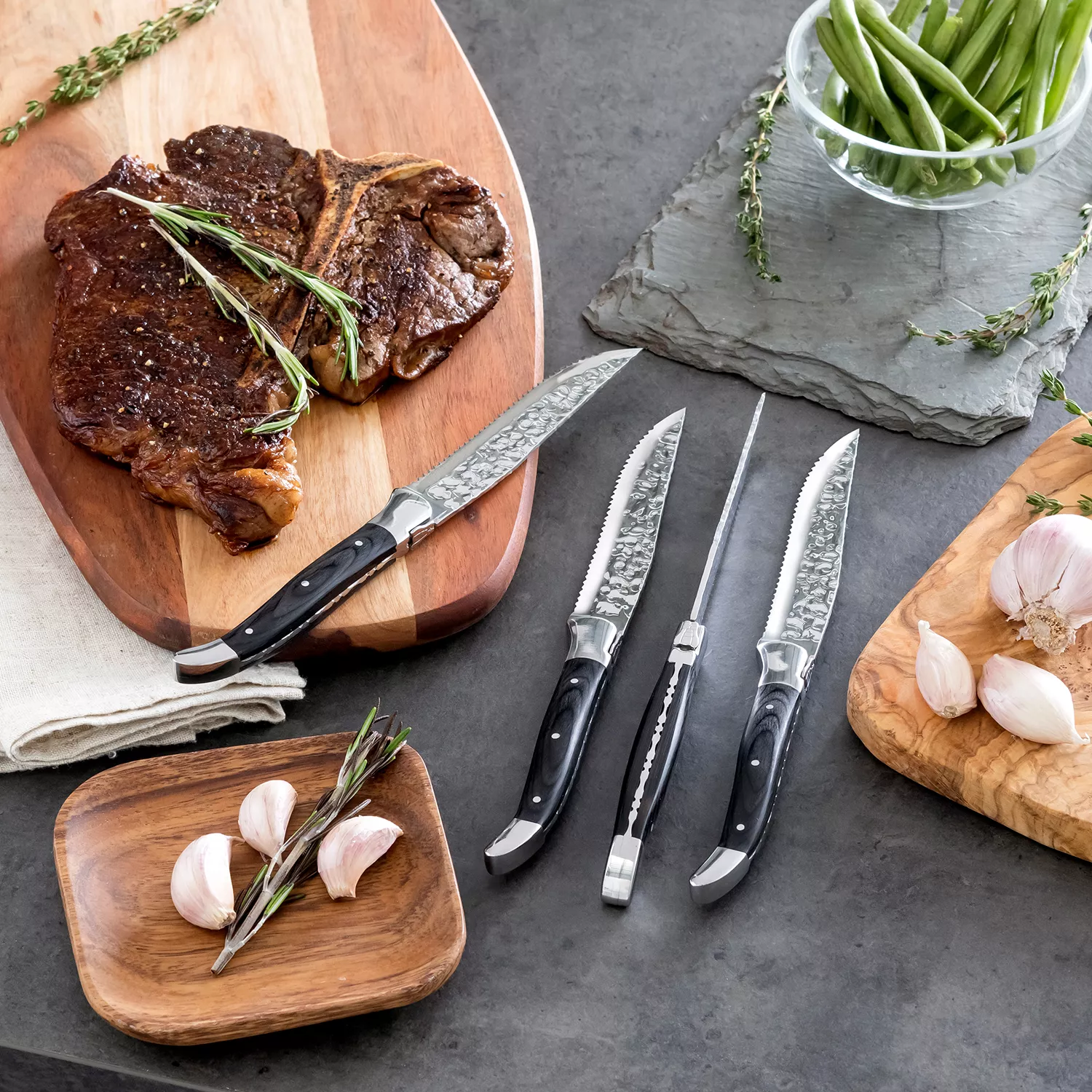 French Home Grande Connoisseur Laguiole Black Steak Knives, Set of