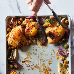 Blood Orange Chicken with Whiskey and Green Olives