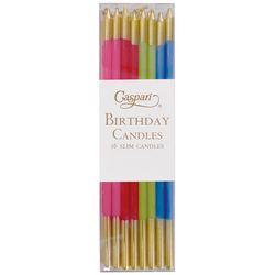 Caspari Assorted Bright Slim Birthday Candles, Set of 16