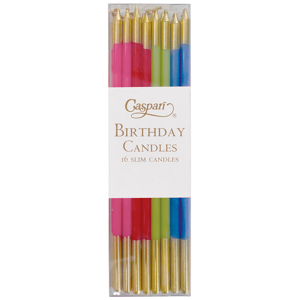 Caspari Assorted Bright Slim Birthday Candles, Set of 16