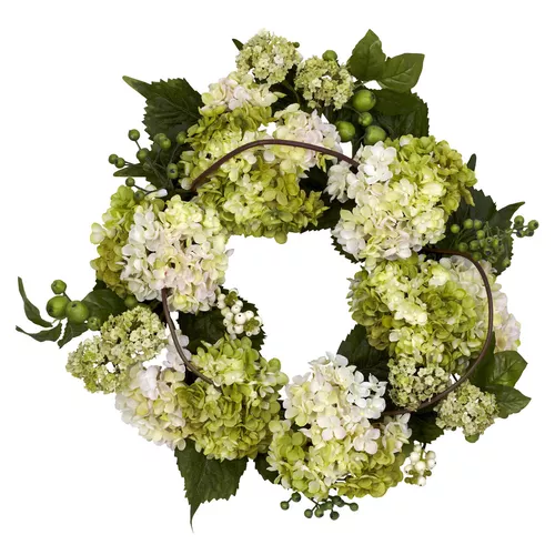 Nearly Natural Faux Hydrangea Wreath, 22"