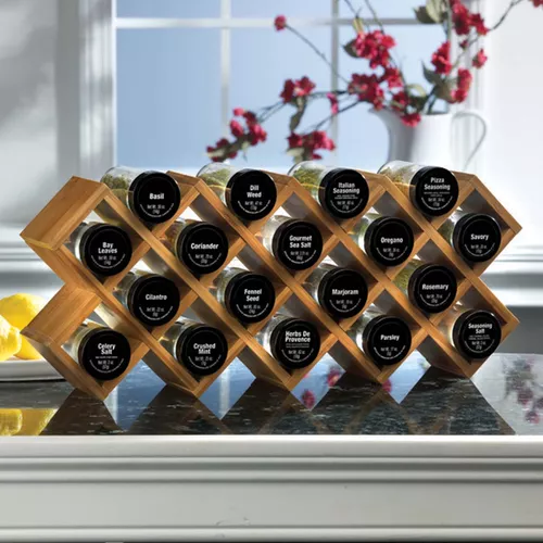 Kameinstein 18 Jar Crisscross Bamboo Spice Rack, Unfilled