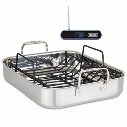 Viking 3-Ply Stainless Steel Roasting Pan with Rack & Thermometer Set Beautiful Viking 3-Ply Stainless Steel Roasting Pan with Rack & Thermometer Set