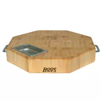 John Boos & Co. Maple End-Grain Octagonal Chopping Block with Stainless Steel Handles and Inset Pan, 18&#34; x 18&#34; x 3&#34;