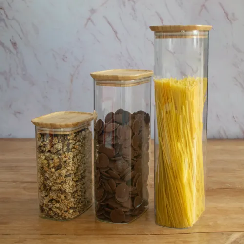 Pebbly Stackable Glass Canister with Bamboo Lid 