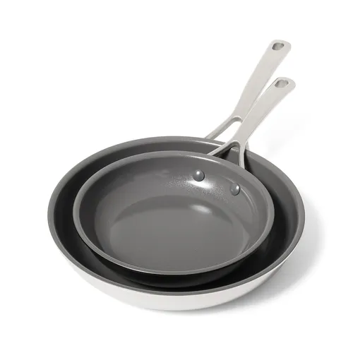 Sur La Table Classic 5-Ply Ceramic Nonstick Stainless Steel Skillet Set of 2, 8" & 10"