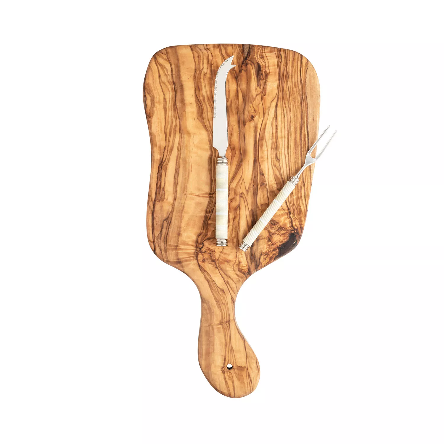 French Home Jubilee Cheese Knife, Fork & Olivewood Board Set